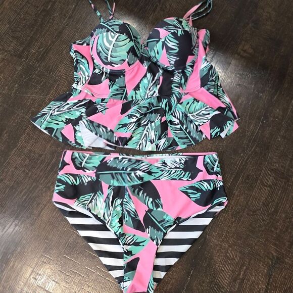 Tropical Print Bikini Top High Waist Bottom - Picture 2 of 13
